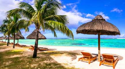 Fototapeta na wymiar Tropical relaxing holidays in one of the best beaches of Mauritius island