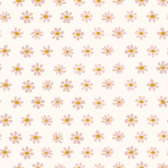 Daisy floral pattern in cream and pink. Ditsy seamless vector background. Small flowers  print for textile, home decor, wallpaper, gift wrap.