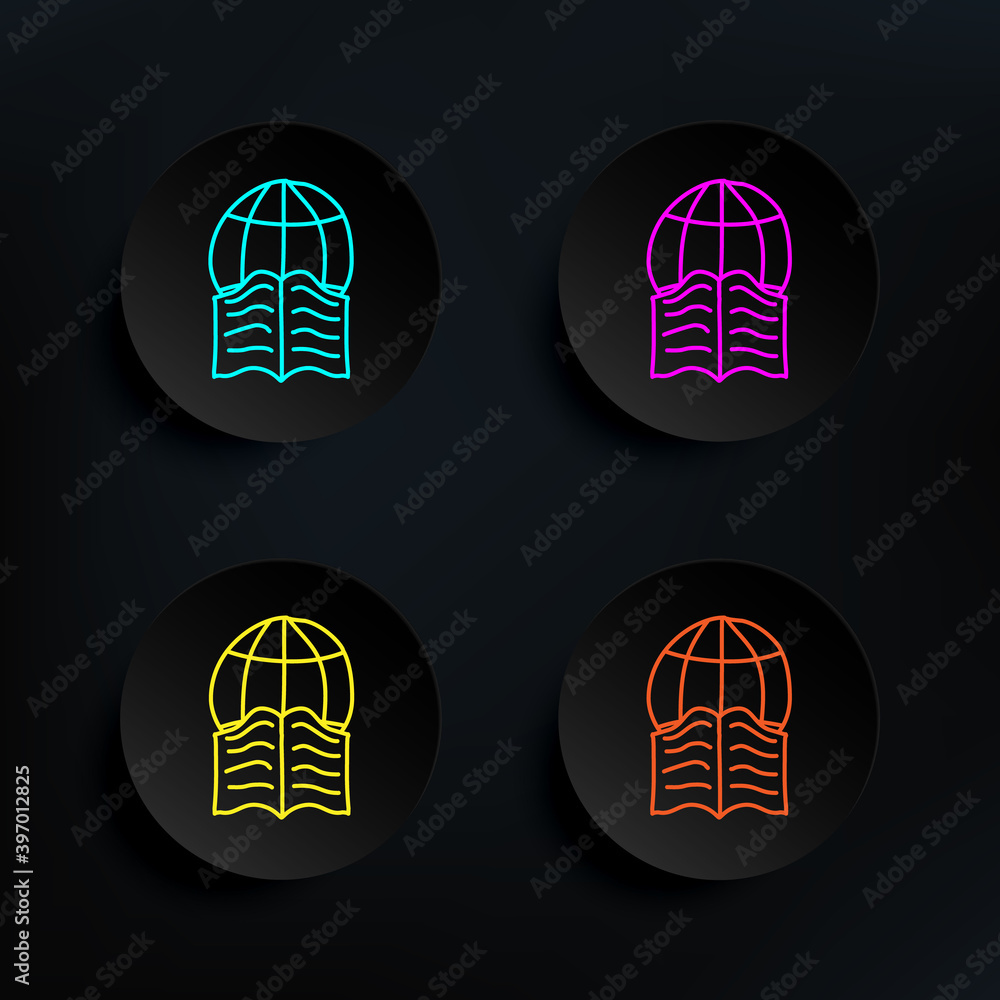 Poster the globe and the book sketch dark badge color set icon. simple thin line, outline vector of educati