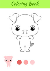 Coloring book little baby pig. Coloring page for kids. Educational activity for preschool years kids and toddlers with cute animal. Black and white vector stock illustration.
