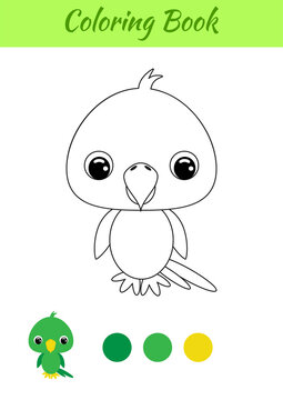 Coloring book little baby parrot. Coloring page for kids. Educational activity for preschool years kids and toddlers with cute animal. Black and white vector stock illustration.