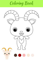Coloring book little baby goat. Coloring page for kids. Educational activity for preschool years kids and toddlers with cute animal. Black and white vector stock illustration.