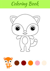Coloring book little baby fox. Coloring page for kids. Educational activity for preschool years kids and toddlers with cute animal. Black and white vector stock illustration.