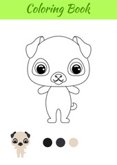 Coloring book little baby pug dog. Coloring page for kids. Educational activity for preschool years kids and toddlers with cute animal. Black and white vector stock illustration.