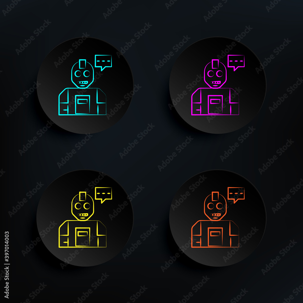Poster humanoid dark badge color set icon. simple thin line, outline vector of mad science icons for ui and