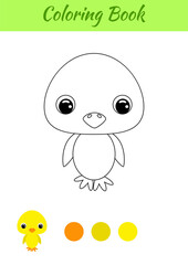 Coloring book little baby chicken. Coloring page for kids. Educational activity for preschool years kids and toddlers with cute animal. Black and white vector stock illustration.