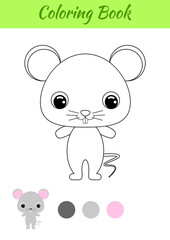 Obraz na płótnie Canvas Coloring book little baby mouse. Coloring page for kids. Educational activity for preschool years kids and toddlers with cute animal. Black and white vector stock illustration.