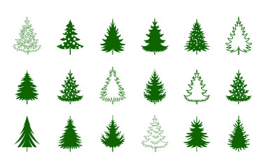 Set green Christmas Trees. Vector pattern and Illustration.