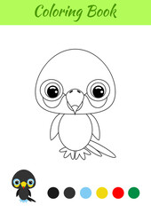 Coloring book little baby toucan. Coloring page for kids. Educational activity for preschool years kids and toddlers with cute animal. Black and white vector stock illustration.