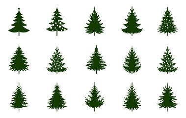 Obraz premium Set green Christmas Trees. Vector pattern and Illustration.