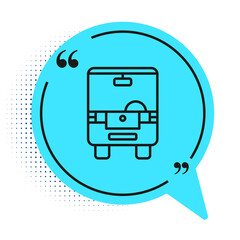 Black line Bus icon isolated on white background. Transportation concept. Bus tour transport sign. Tourism or public vehicle symbol. Blue speech bubble symbol. Vector.