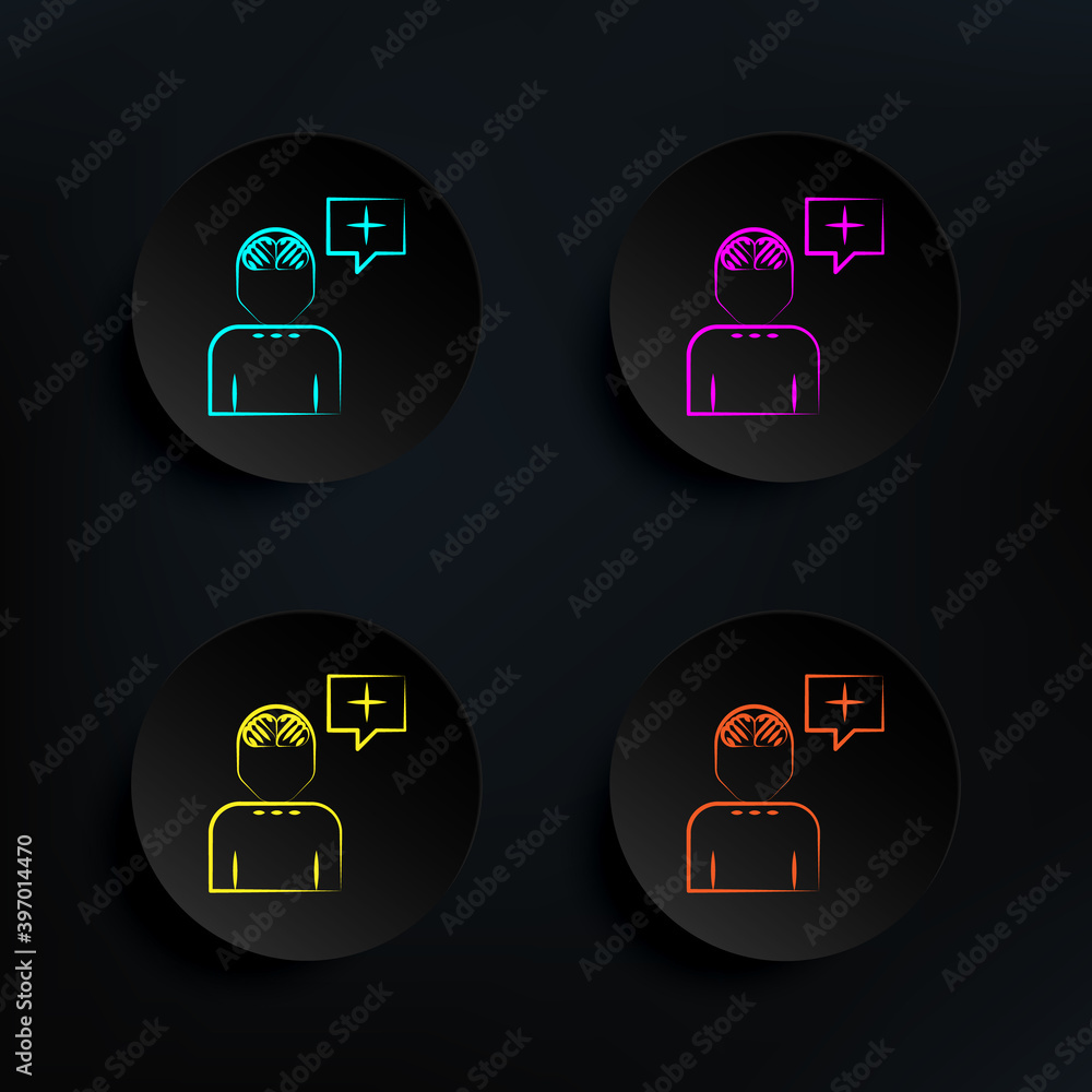 Poster psychogenesis dark badge color set icon. simple thin line, outline vector of mad science icons for u
