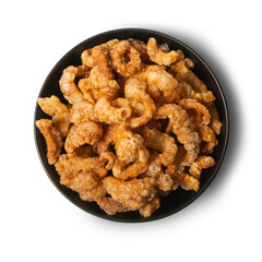 Pork snack isolated on a white background. Crispy Pork snack with clipping path. food concept.