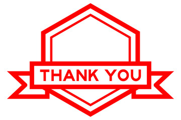 Hexagon vintage label banner in red color with word thank you on white background
