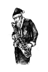 skatch of santa plays saxophone hand draw