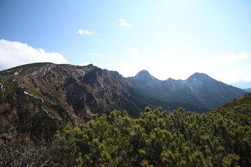 Naklejka premium landscape in the mountain ridge, Akadake mountain, Yatsugatake, Nagano, Japan