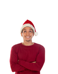 African guy wearing a Christmas hat