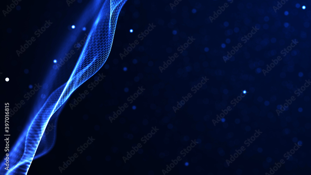 Poster abstract wave of connected hexagons. futuristic polygonal background. artificial intelligence. big d
