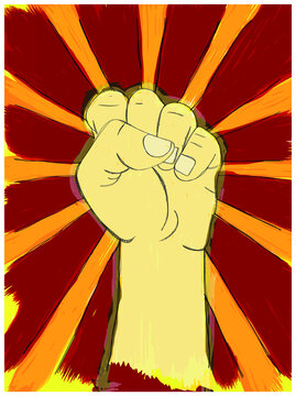 Illustration of revolution fist up.  Hand drawn fist up vector.