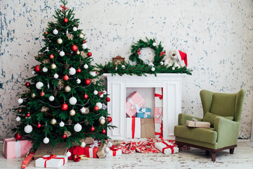 Christmas tree with gifts new year decor December