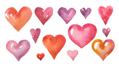 watercolor set of hearts