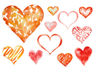watercolor set of hearts