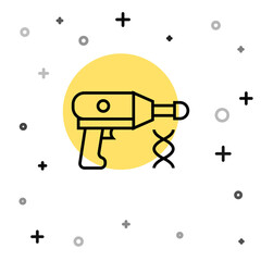 Black line Transfer liquid gun in biological laborator icon isolated on white background. Random dynamic shapes. Vector.