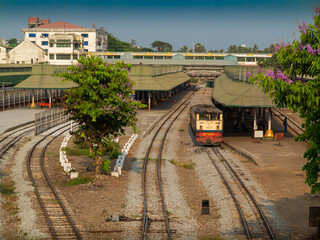 Railway station in Yangon (Rangun), Myanmar (Burma)