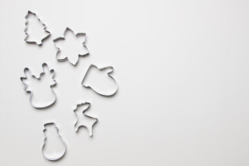 cookie cutters on white background. top view with copy space . isolated. mock up