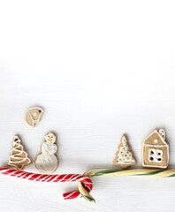 landscape of figured cookies on striped candy staffs. fabulous ginger evening