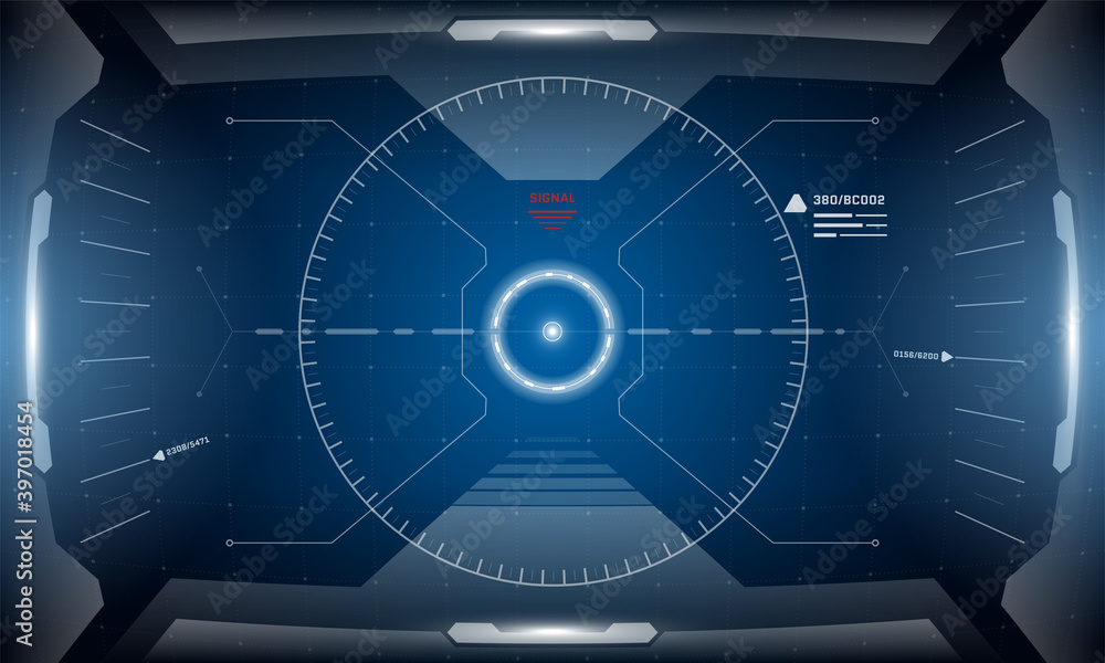 Poster vr hud digital futuristic interface cyberpunk screen design. sci-fi virtual reality simulator techno