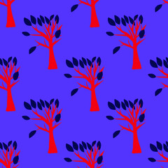 Fototapeta na wymiar Creative seamless pattern with cartoon forest. Bright summer print with tropical leaves. Tropical pattern. Jungle exotic summer print. 