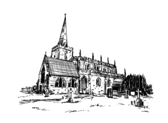 Sketch of the old church hand draw