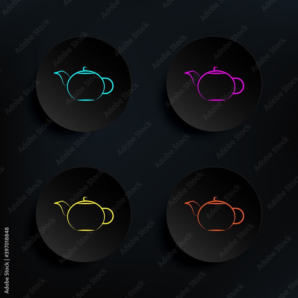 Poster tea pot hand drawn dark badge color set icon. simple thin line, outline vector of tea icons for ui a