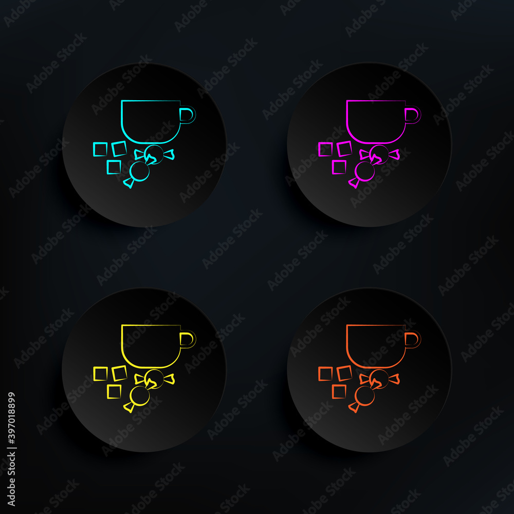 Poster tea cup, sugar dark badge color set icon. simple thin line, outline vector of tea icons for ui and u