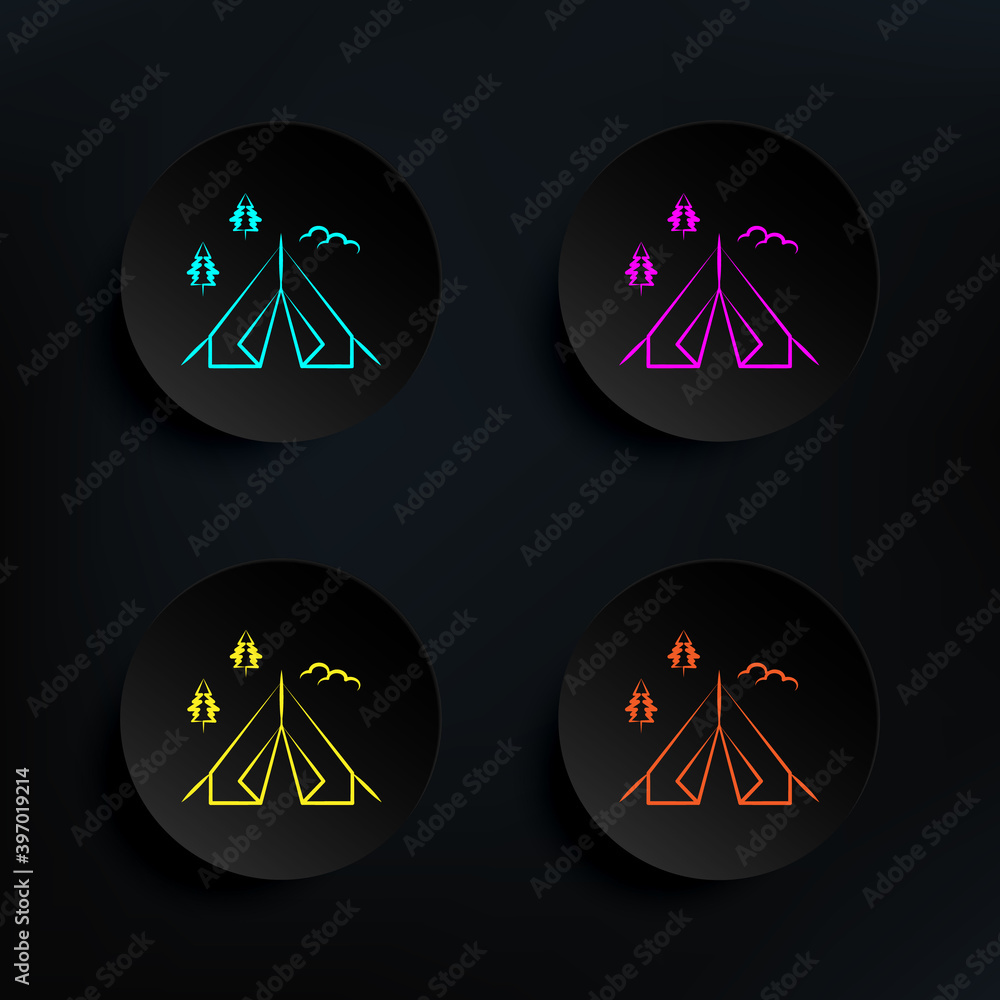 Poster camping tent dark badge color set icon. simple thin line, outline vector of travel icons for ui and 