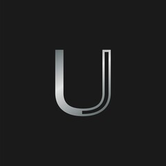 Initial Letter U logo icon. Vector design concept abstract classy letter with silver color.