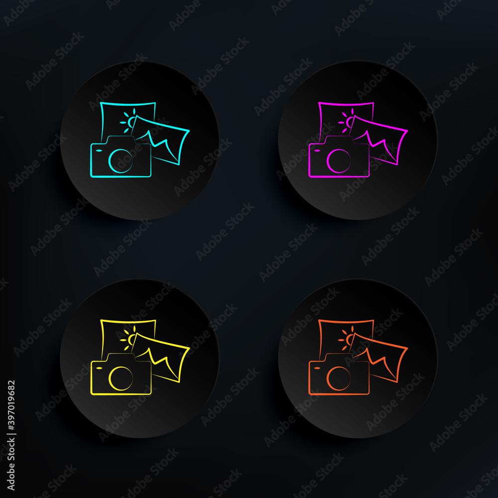 Poster photos dark badge color set icon. simple thin line, outline vector of travel icons for ui and ux, we