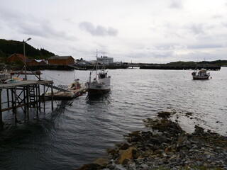 Fototapeta premium The view on the village of Sorvagen in the southern of the Lofoten islands. september 2019.