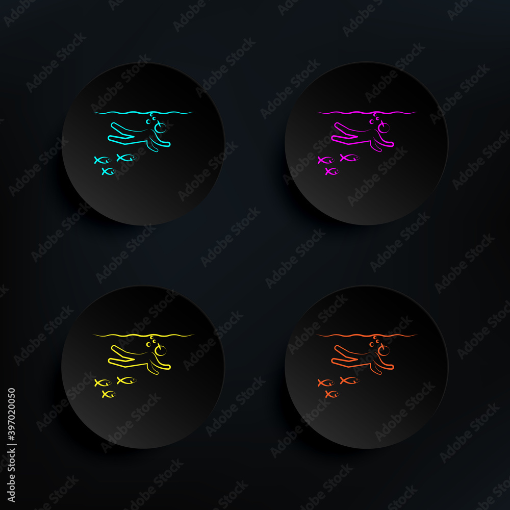 Poster diving dark badge color set icon. simple thin line, outline vector of travel icons for ui and ux, we