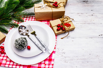 Christmas or New Year zero waste dinner place setting