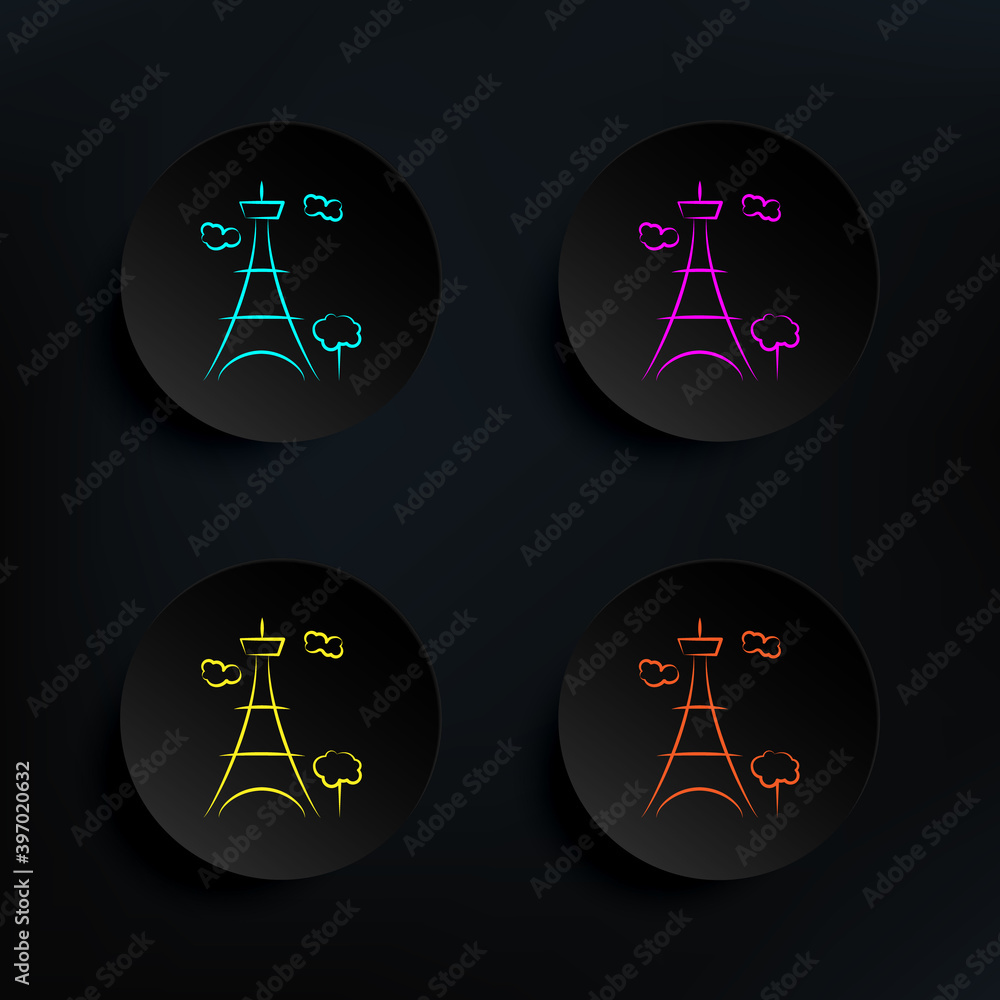 Poster eiffel dark badge color set icon. simple thin line, outline vector of travel icons for ui and ux, we