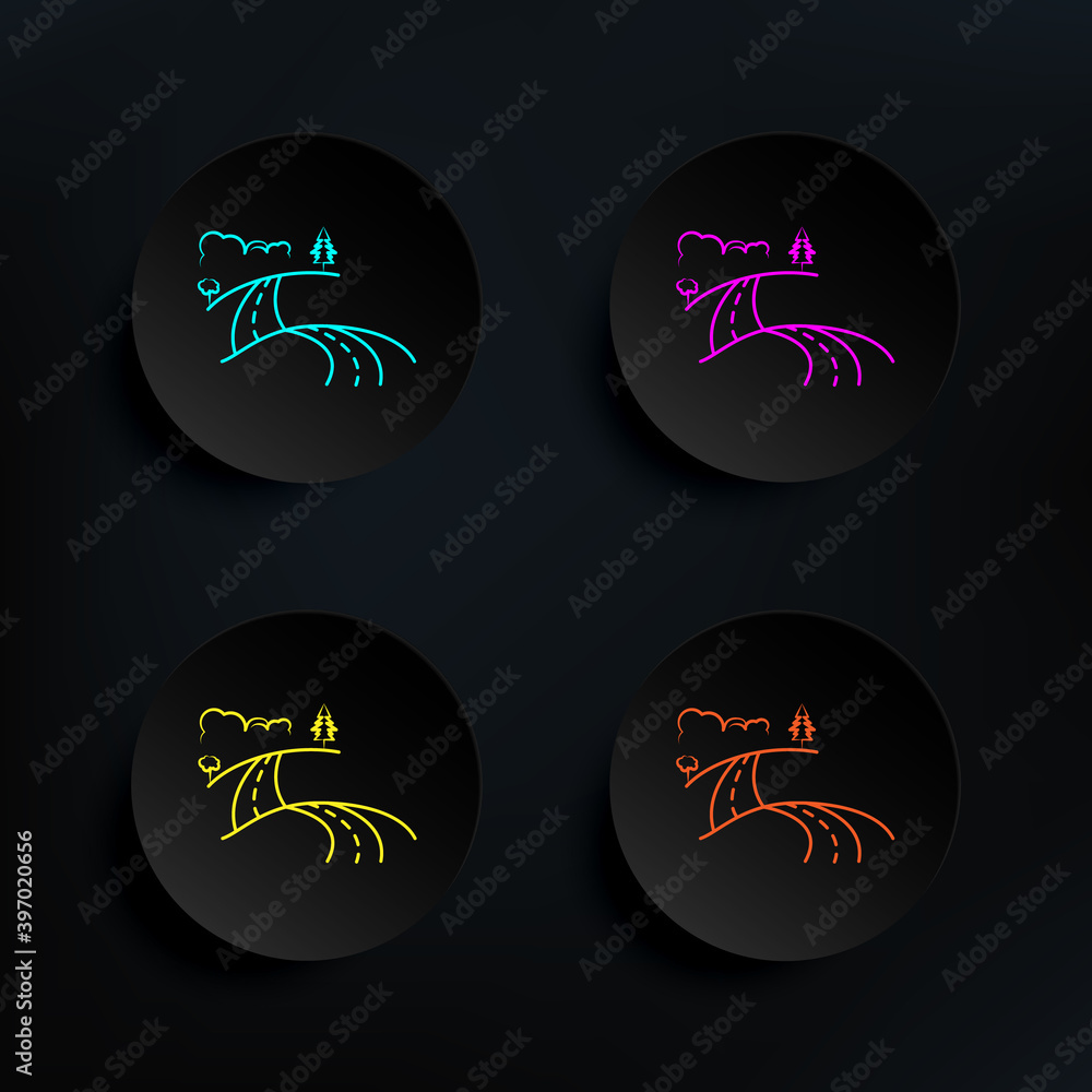 Poster landscape dark badge color set icon. simple thin line, outline vector of travel icons for ui and ux,