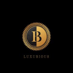 Golden B letter Logo Luxurious Nature Leaves, elegance vector design concept circle floral leaves with negative space letter logo.