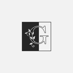 Square Outline Nature Classy Letter G logo icon. Monogram design concept square shape, floral leaves with letter logo icon.