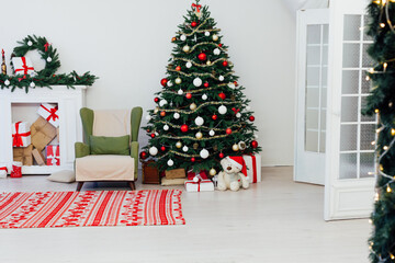 Christmas interior white Christmas room Christmas tree with gifts new year decor December