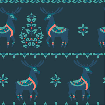 Scandinavian pattern blue deer ornament