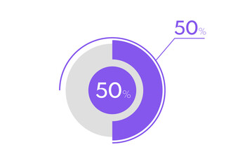 50 percent pie chart. Business pie chart circle graph 50%, Can be used for chart, graph, data visualization, web design