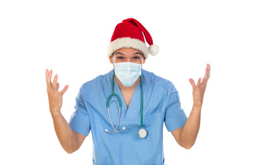 African doctor wearing a Christmas hat at coronavirus time