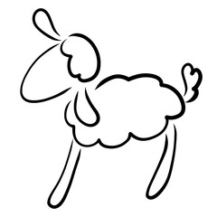 Obraz premium small fluffy lamb with big ears, black outline